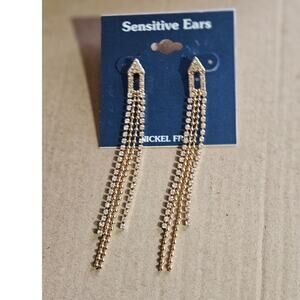 Sensitive Ears Glam Gold-Tone Glimmer Rhinestone Dangle Earrings ~ Nickel Free